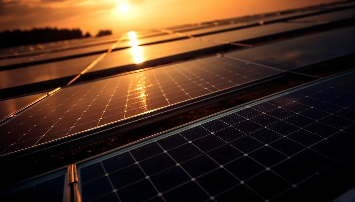 Painéis de energia solar ao pôr do sol